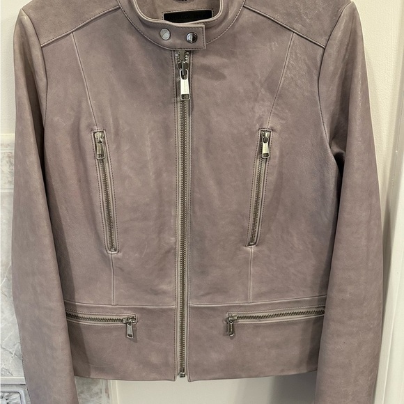 Andrew Marc Women's Gray Lavender Leather Jacket - Picture 1 of 9